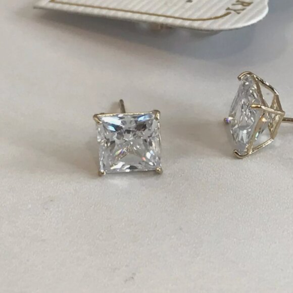 Jewelry - 14K SOLID GOLD STUD EARRINGS W/ 3 CT SIMULATED DIAMONDS PRINCESS CUT